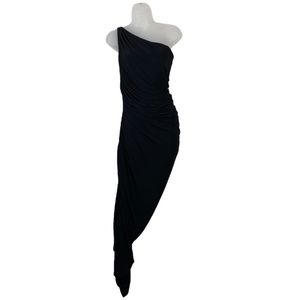 Norma Kamali Black Ruched One Shoulder Diana Gown Dress M 38